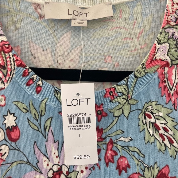 NWT LOFT Short Sleeve Knit Floral Light Blue - Picture 3 of 7